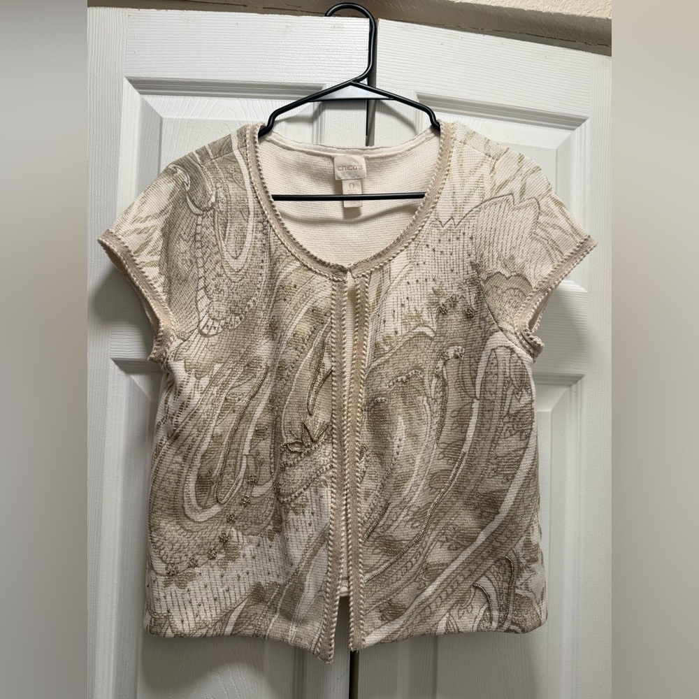 Chico's Elegant Cream and Tan Blouse